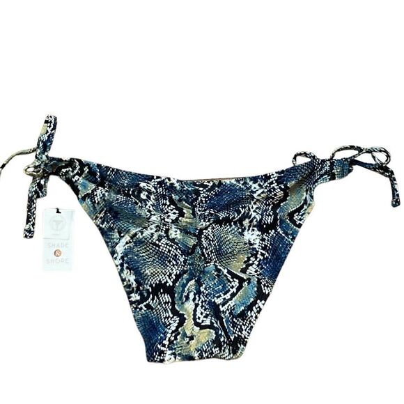 Shade & Shore Blue Snakeskin Print Cheeky Bikini Bottoms, Size L (12-14), NWT - Picture 3 of 5